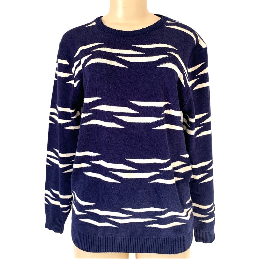 WSGYJ Crew Neck Geometric Wave Royal Blue Pullover Sweater Jersey Top
